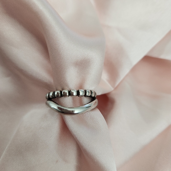 925 Silver Irregular Two Row Resizable Ring 💖 - Picture 9 of 9